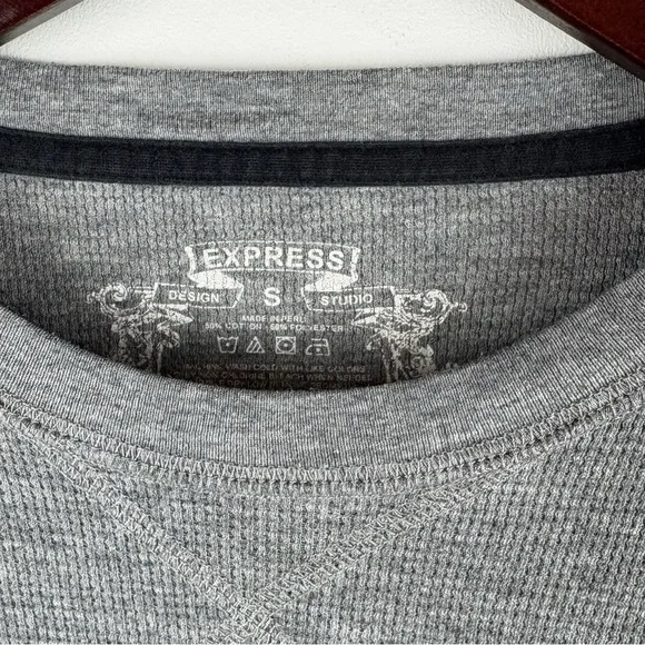 Express Mens 90s Y2K Thermal Long Gray Lion Sleeve Shirt Casual Loungewear Small - Picture 4 of 5